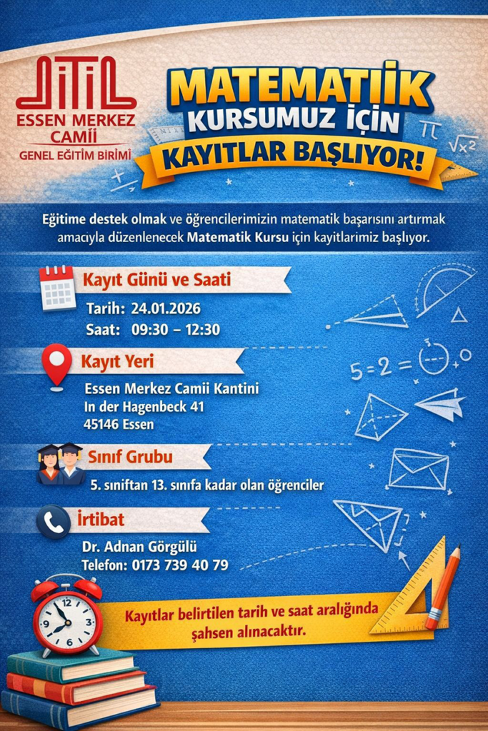 Mathe‑Kurs für die Klassen 5–13: Anmeldungen gestartet! (Öğrencilere Özel Matematik Kursu: Kayıtlar Başladı!)