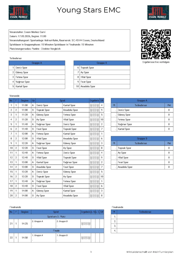 Fußballturnierplan 2026