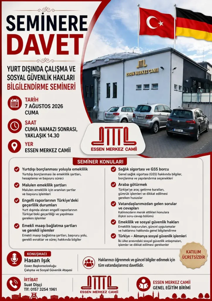 Informationsseminar: Arbeiten und Sozialversicherungsrechte im Ausland  |Yurt Dışında Çalışma ve Sosyal Güvenlik Hakları Bilgilendirme Semineri